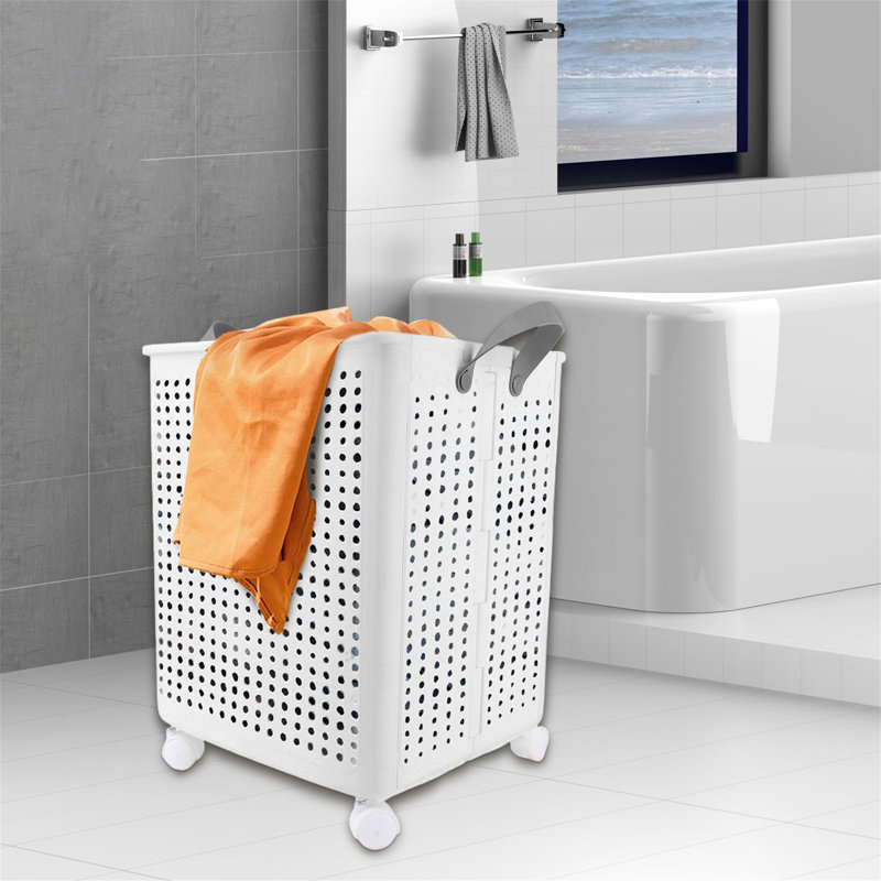 Plastic Rolling Laundry Basket with Handles