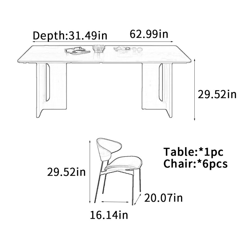 Table de salle à manger Black Rock, H 29,52 po x L 62,99 po x l 31,49 po