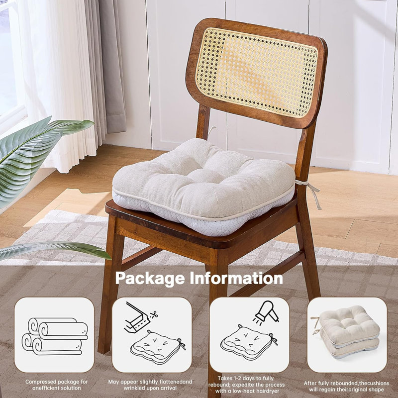 16"×16"×3.5" Shredded Memory Foam Chair Cushion – Non-Slip Tied Ergonomic Seat Pad for Dining & Home Chairs