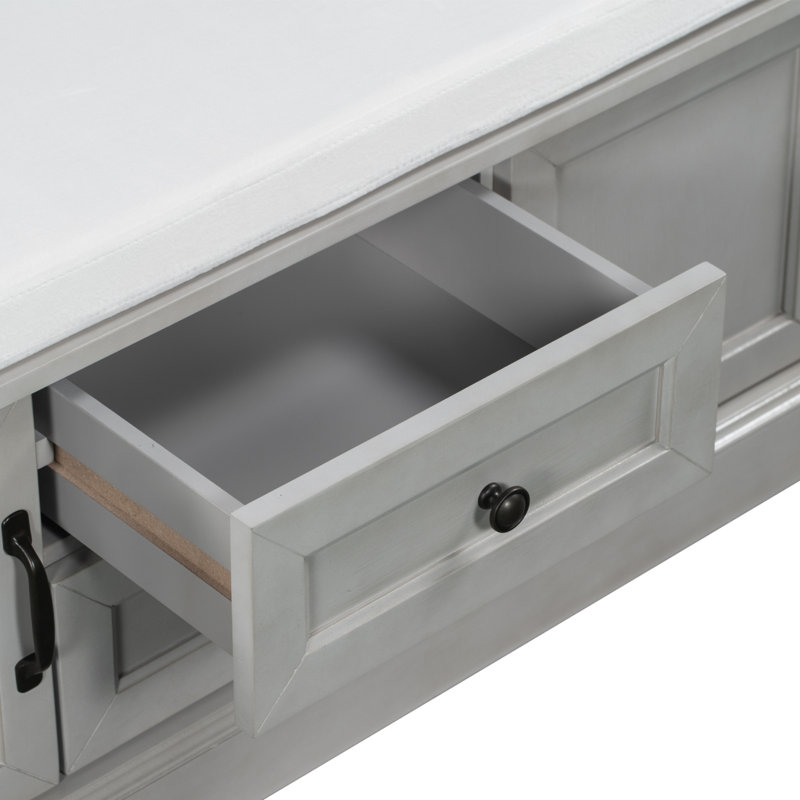 Banc de rangement avec 2 tiroirs et 2 armoires pour le vestibule, Gris délavé