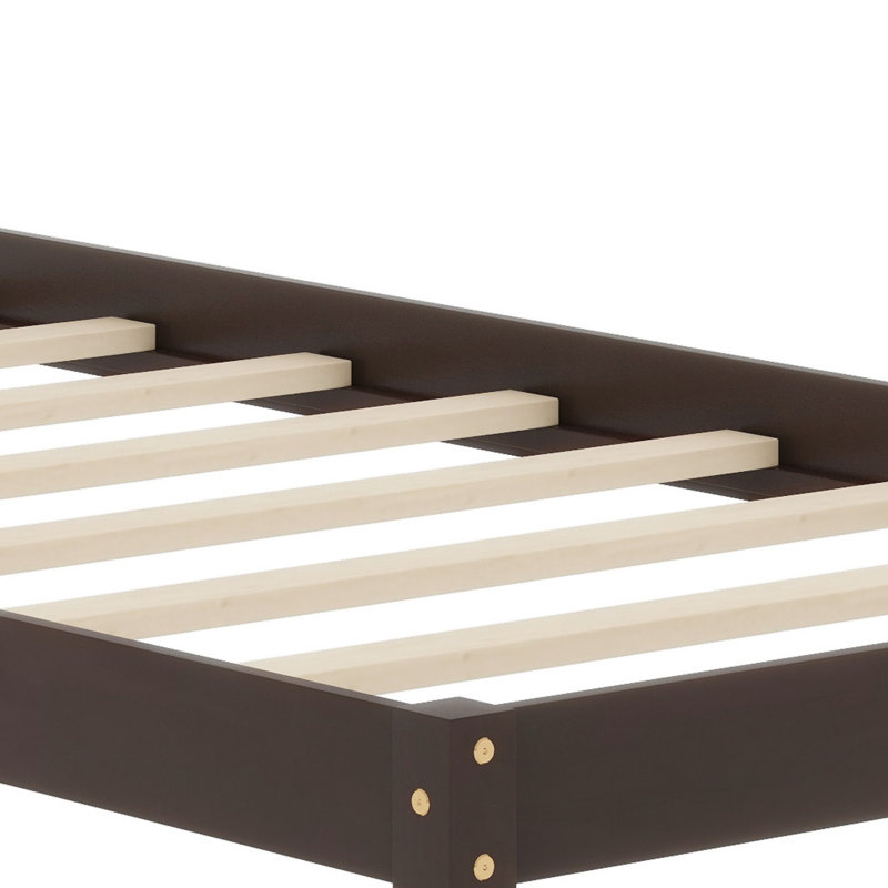 Lit plateforme minimaliste en bois avec tête de lit et sommier à lattes, sans sommier tapissier., Twin, Espresso