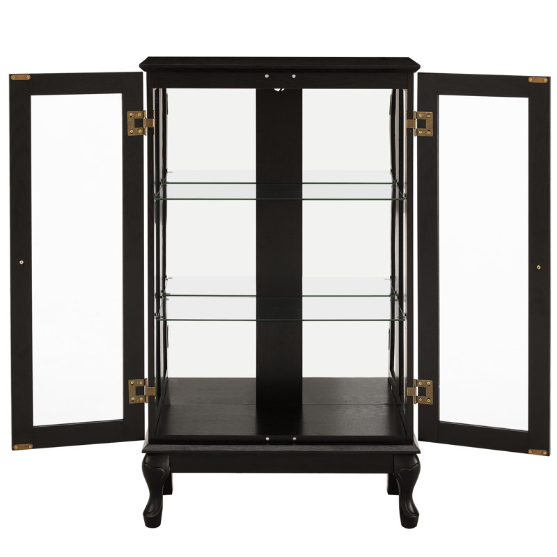 Curio Cabinet With Adjustable Shelves, Integrated Lighting, And - Toppling Device For Collectibles In Office American Retro Display Tempered Glass Doors, Mirrored Back, Shelves Decor