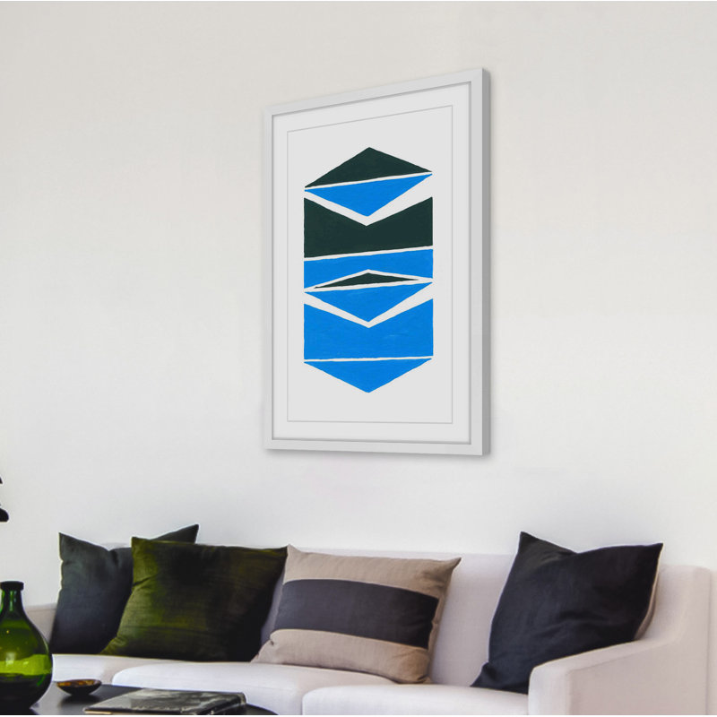 « triangles on triangles », reproduction de peinture à l’acrylique encadrée, H 18 po x l 12 po