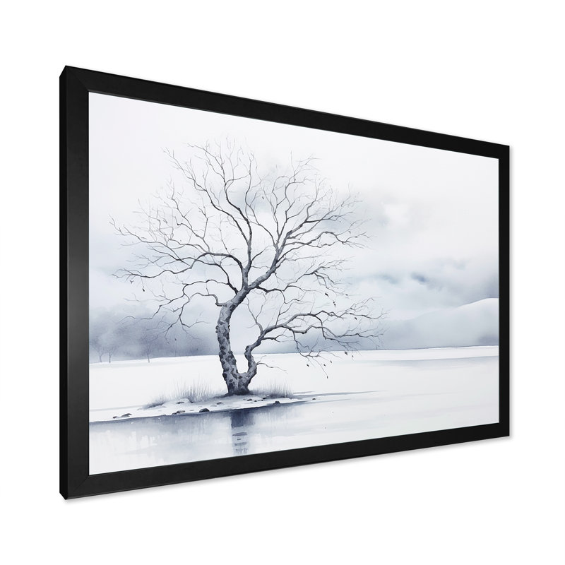 Winters Tree Minimalisme I - impression d'art mural arbre, H 16 po x l 32 po x P 1 po, Cadre simple noir
