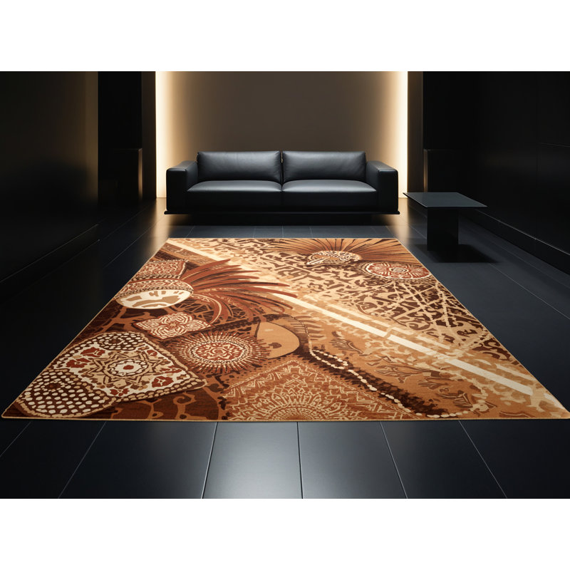 Machine Washable Benson Global Inspired Moroccan Rug in Brown – LightBrown Binding, 6x9