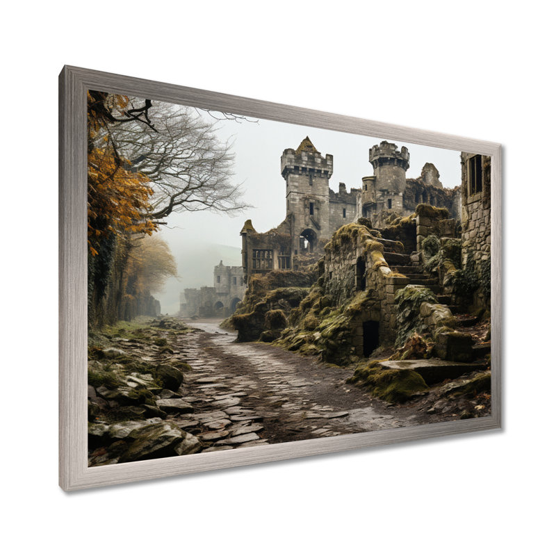Château mystique d'Irlande II - art mural Irlande, H 30 po x l 40 po x P 1,5 po, Cadre flottant brun