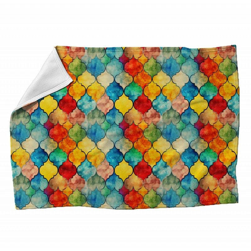 Machine Printed Throw Blanket, Throw, Geometric, Green/Yellow/Blue