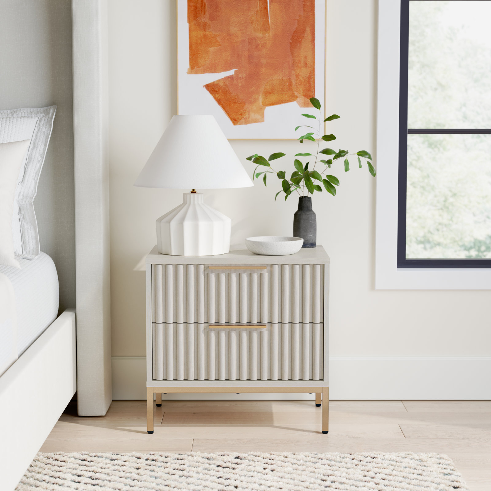Burgess 2 - Drawer Nightstand, Bleached White