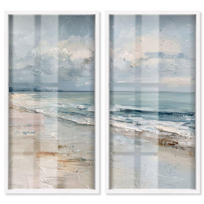 Ensemble de 2 impressions sous cadre Frosted Waves II par Art Remedy, cadre blanc, 24 x 48 pouces.
