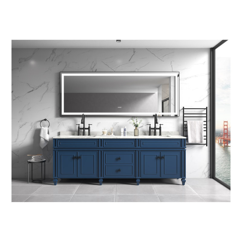 96*36 in bathroom  led mirror is multi-functional and each function is controlled by a smart touch button., Black