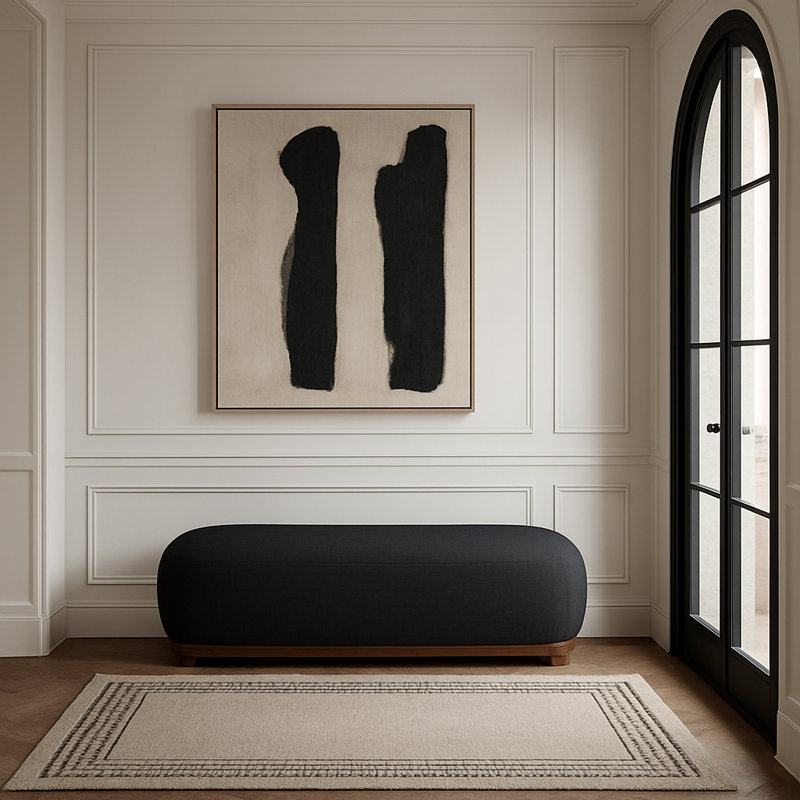 Banc en tissu Calum Chenille, Tissu chenille noir, Noyer