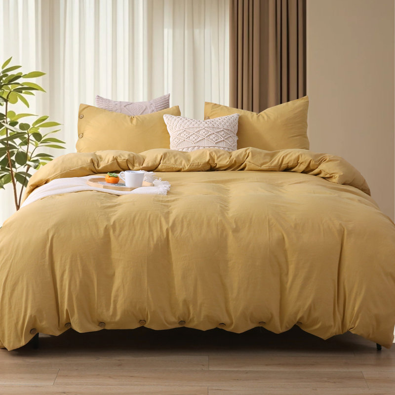 Ensemble de housse de couette douce en coton brossé délavé, Housse de couette grand + 2 taies d'oreiller stand, Taupe Taos