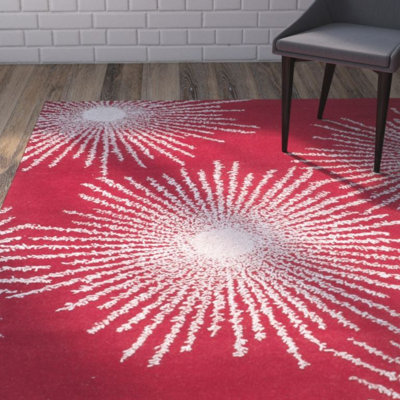 Tapis rouge / ivoire touffeté à motif géométrique Amier