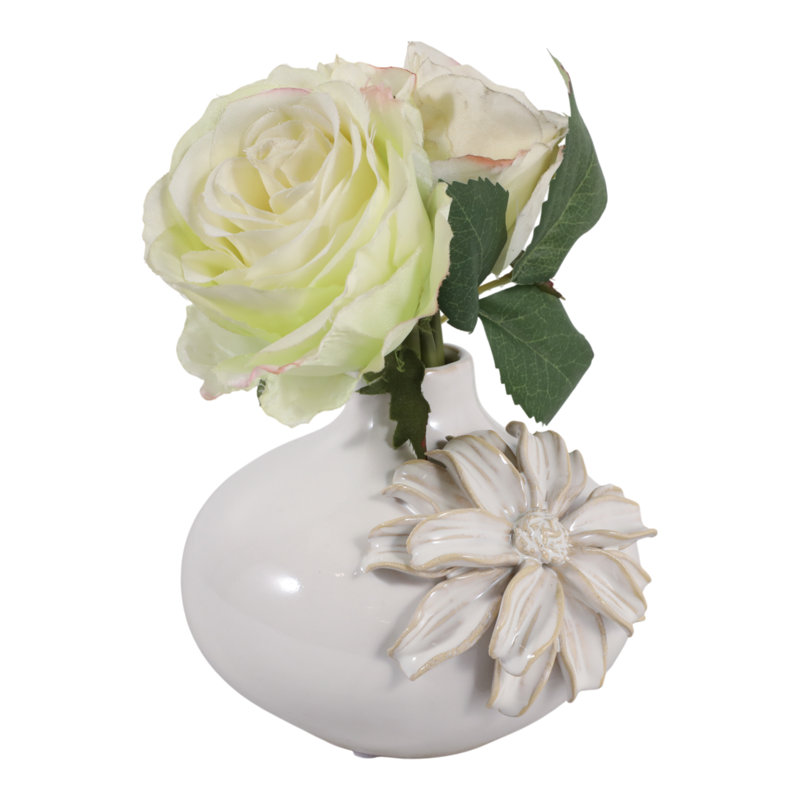 Embossed Floral Ceramic Bud Flower Vase for Living Room Table Accent - Tall Vase Home Decor for Entryway, Bedroom or Foyer - 6"