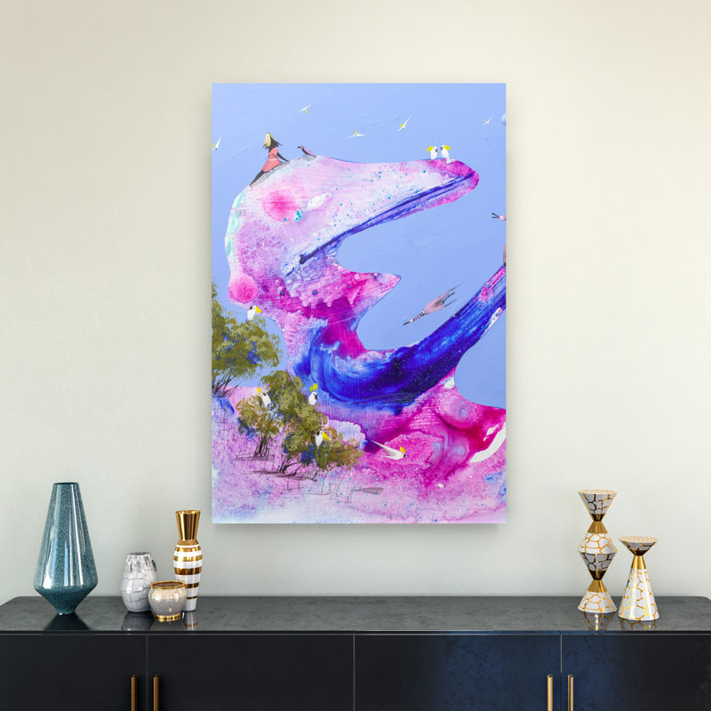 «Whimsical Dreamscape Birds Colorful Dreamy Peaceful Bird Nature Landscape», reproduction d'art mural, H 36 po x l 24 po