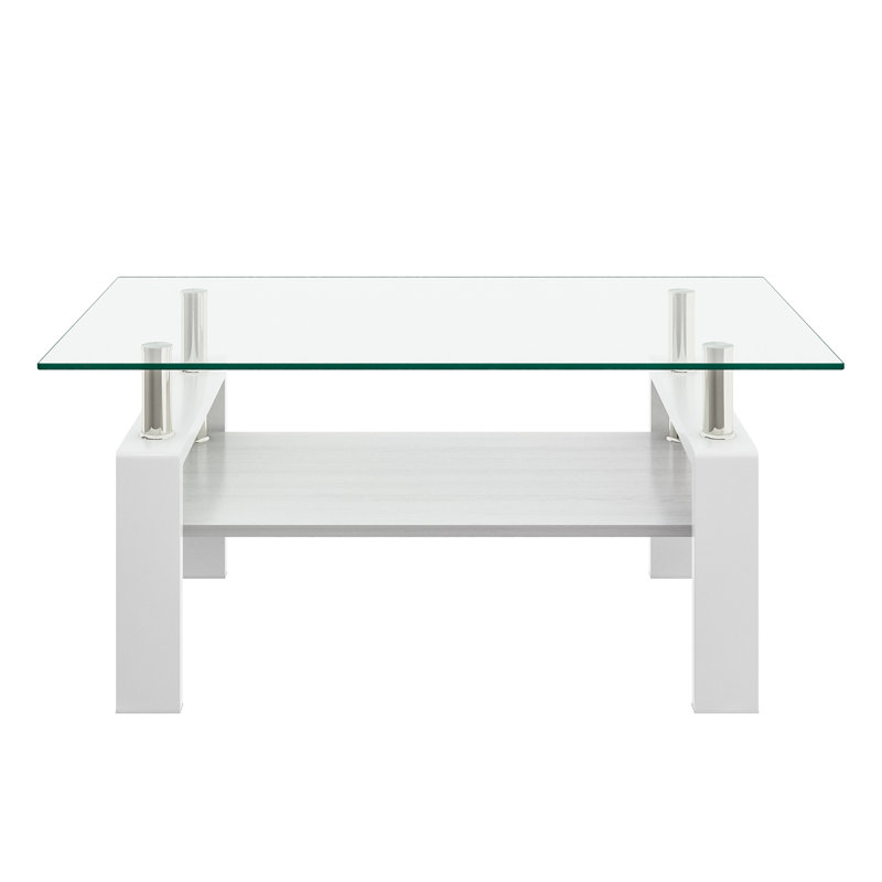 Rectangle Coffee Table, Tempered Glass Tabletop With MDF Layer, Modern Table For Living Room, Transparent Glass, Transparent