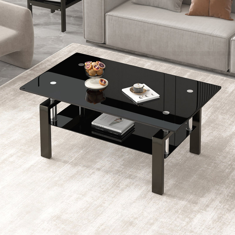 Swann Coffee Table, Black, Clear, 16.93" H x 43.11" L x 23.43" W