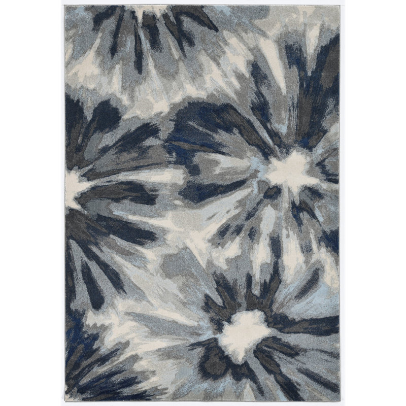 Agarwal Ivory and Blue Floral Area Rug, Rectangle 3' x 5'