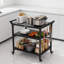 Îlot de cuisine 32 po x 24 po avec îlot de cuisine extérieur et four à pizza, chariot de préparation pour îlot de barbecue extérieur avec rangement à 3 niveaux et roulettes