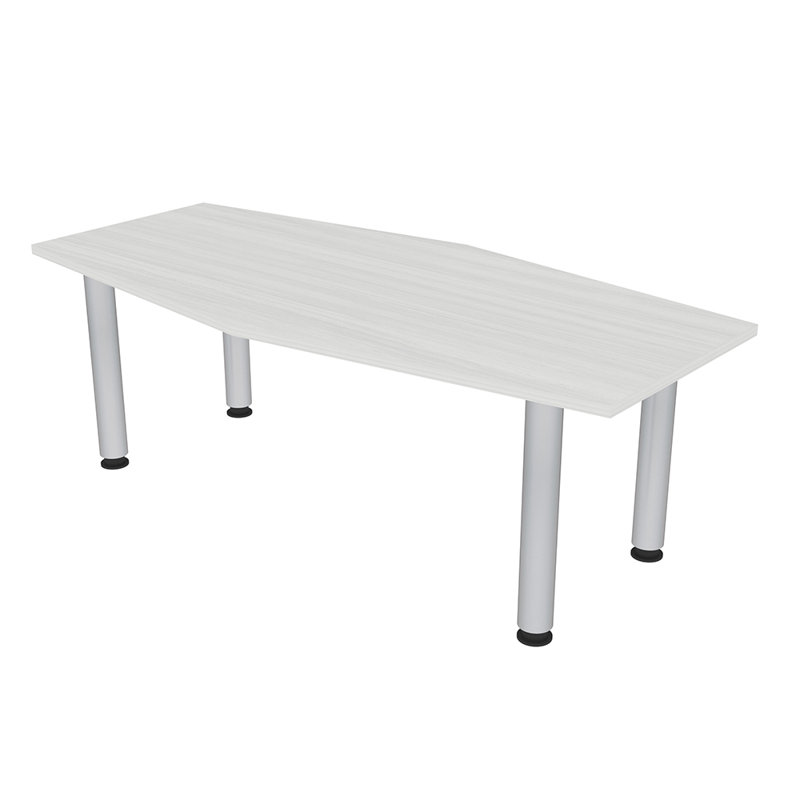 Table hexagonale avec pieds Nyemia, L 60 po x l 36 po, Cyprès blanc, Nickel brossé