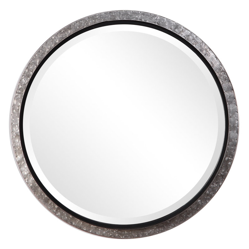 Miroir d'appoint mural rond en métal gris
