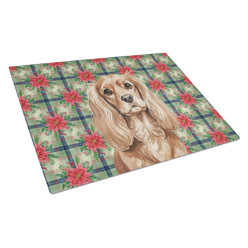 Planche à découper en verre Ruby Cavalier Spaniel Christmas PoinsettIas, Rubis