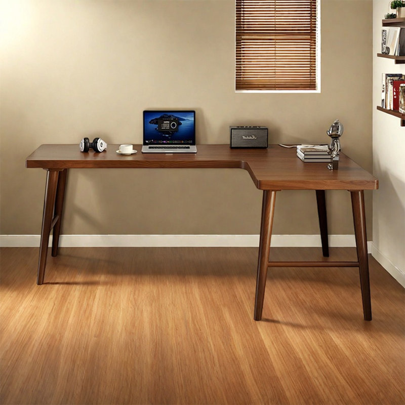 Nut-Brown L Shape Solid wood pine wood Desk
