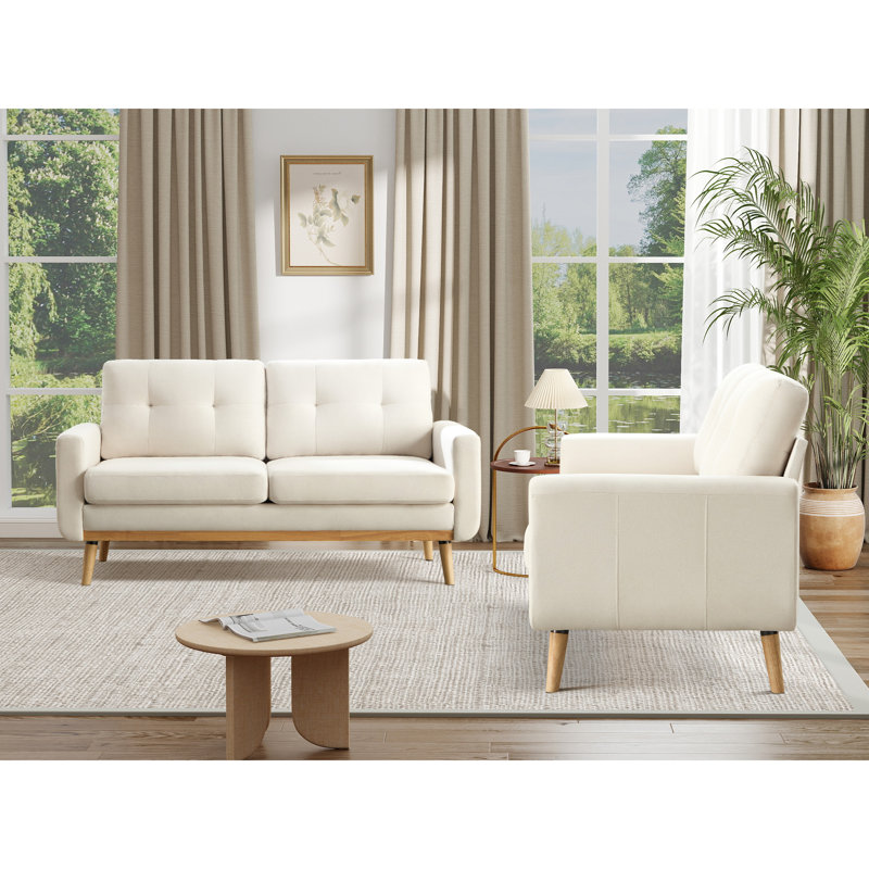 65.4" Wide Upholstered Soft Square Arm Sofa with Solid Wood Legs (Set of 2), Beige