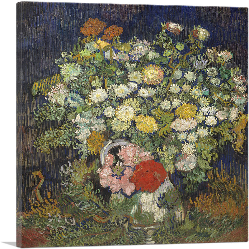 Bouquet de fleurs dans un vase 1890 par Vincent Van Gogh - peinture sur toile tendue, H 18 po x l 18 po x P 0,75 po