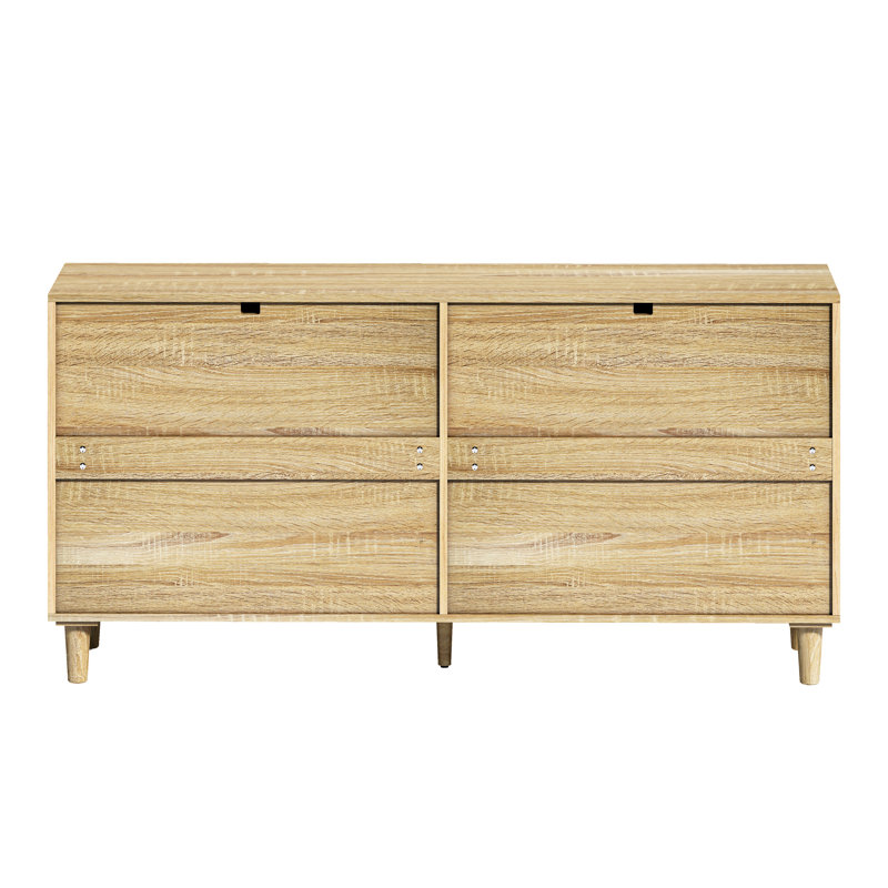 Commode à 6 tiroirs pour espaces multiples de taille 59 ", aspect naturel, poignées en métal. Chambre simple et spacieuse, rails lisses, charge raisonnable, installation sécuritaire