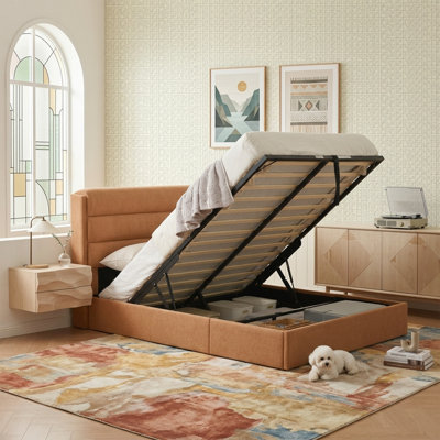 Lit plateforme tapissier avec rangement relevable