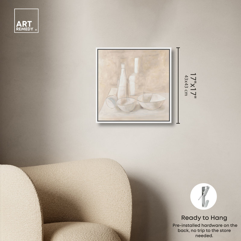 «Bottle Line I», reproduction d'art sur toile encadrée par Art Remedy, cadre blanc, 16 x 16, 17"H x 17"W, White Frame
