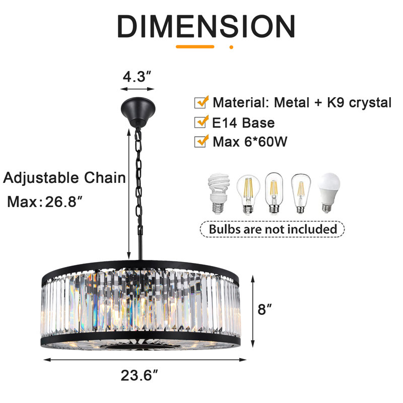 Tyesa 6 - Light Dimmable Drum Chandelier