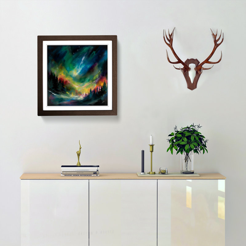 Northern Lights No.1 - Single Picture Frame Print on Wood, Walnut