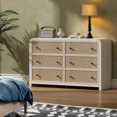 Cevat Rattan 6-Drawers Dresser,Thickened Curved Profile Design