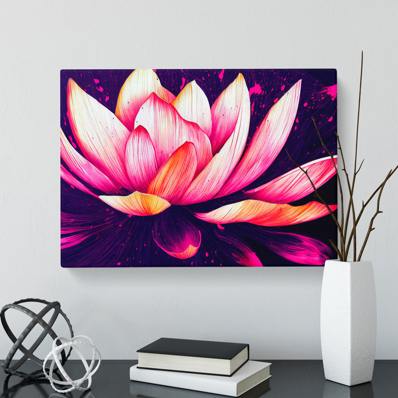 Lotus Flower Paint Splatter (4) - Wrapped Canvas, 40cm H x 60cm W x 3cm D