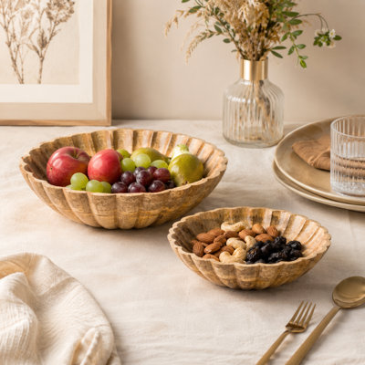 Hand-Carved Scallop Serenity Bowls (Set of 2)