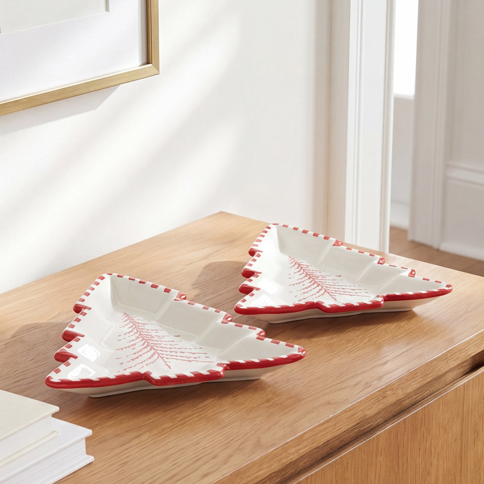 2-Piece Ceramic Pine Tree Platter Set