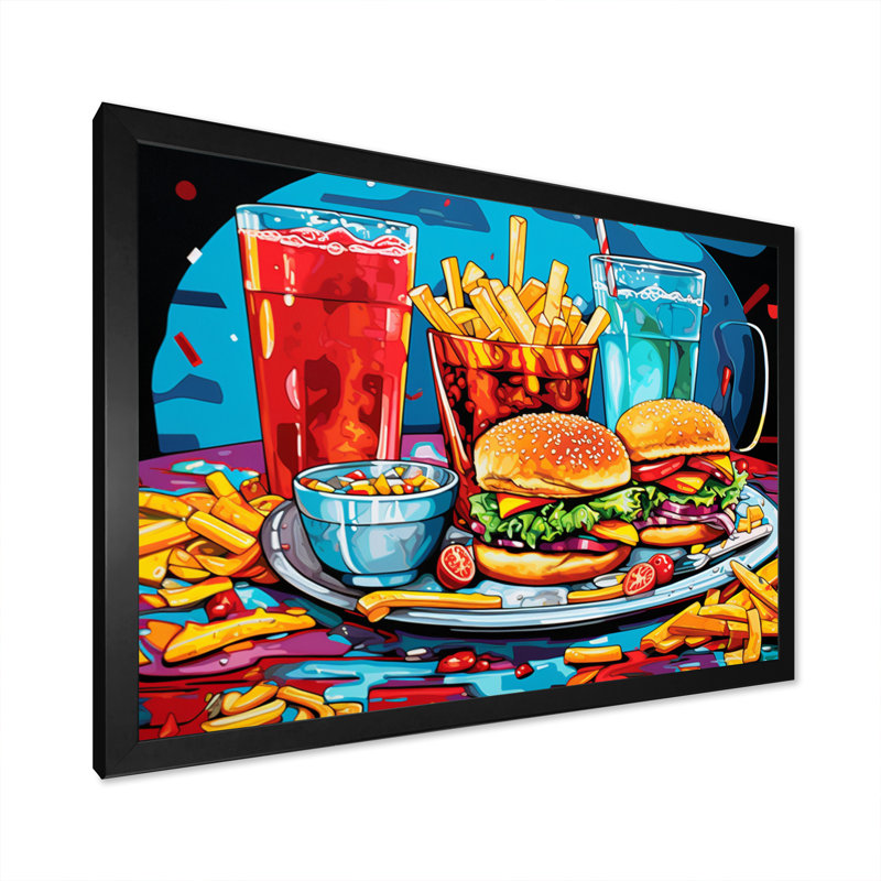 Pop Fast Food Hamburger Meal II, H 24 po x l 32 po x P 1 po, Cadre simple noir