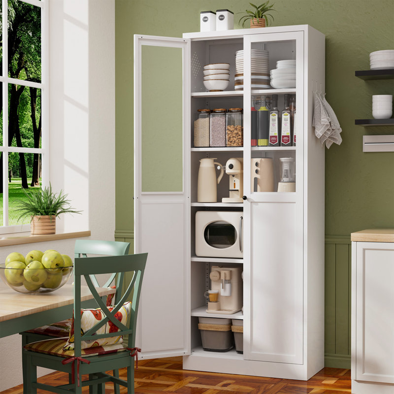 Armoire de cuisine en métal avec portes et tablettes