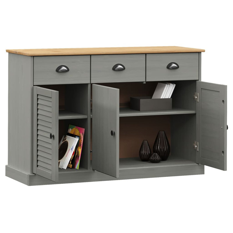 Sumler 113 Cm Wide 3 Drawer Pine Solid Wood Sideboard, Grey