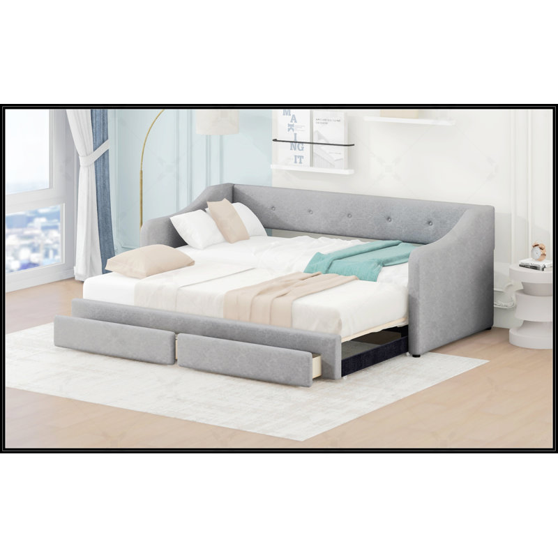 Lit de jour convertible simple TG avec très grand lit simple avec tiroirs de rangement, gris, peu encombrant et élégant