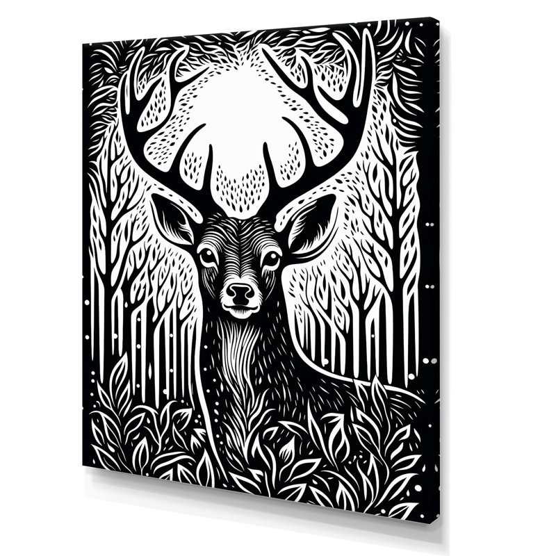 Motif de cerf noir dans la forêt - art animalier cerf, H 20 po x l 12 po x P 1 po, Toile tendue