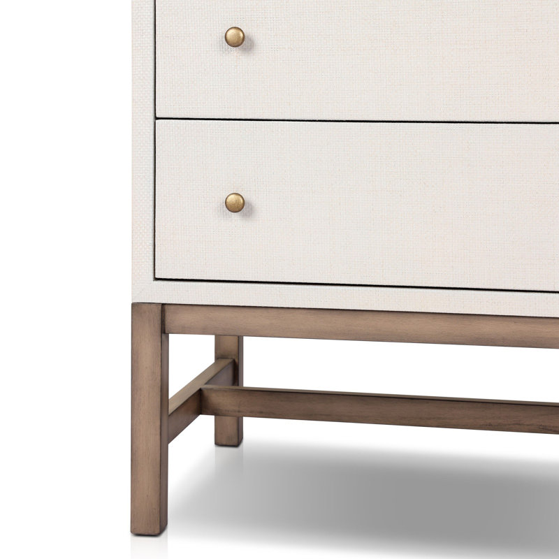 Fiona 5 - Drawer Solid Wood Dresser, Ivory Painted Raffia