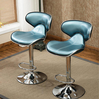 Upholstery Of 2, Blue, Adjustable, Base Adjustable , Blue Faux Leather, Base, 2