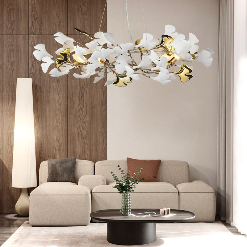 Ceramic Ginkgo Leaf Chandelier Lighting, D31.5"