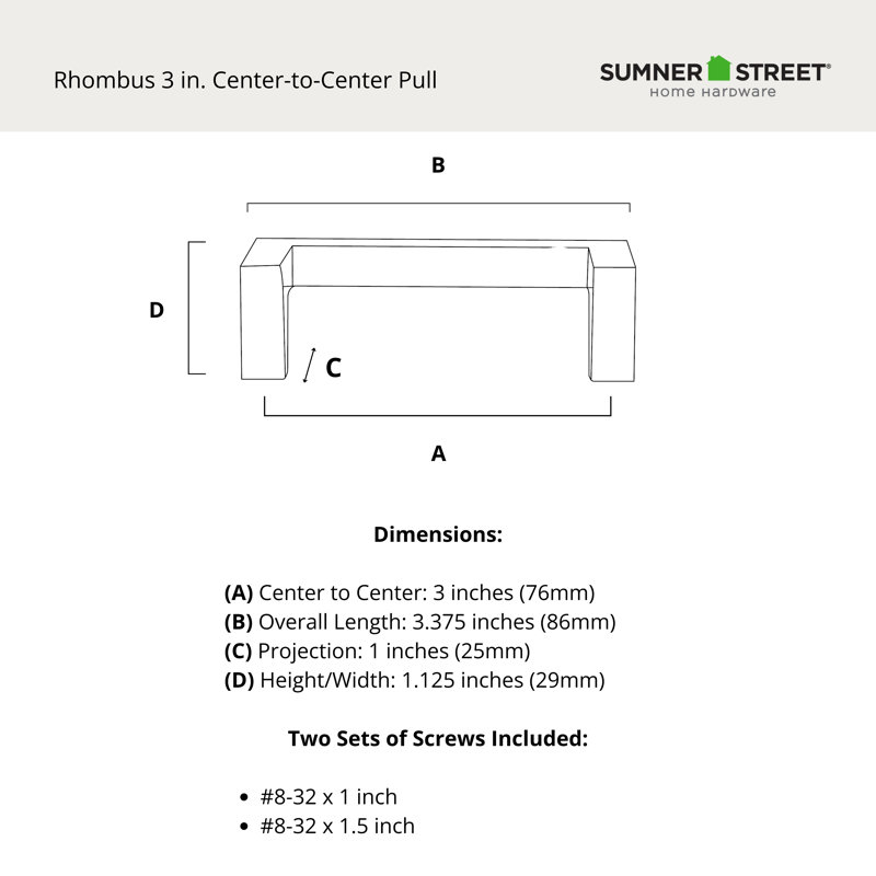 Rhombus 3" Center to Center Polished Nickel Drop Drawer Pull, Polished Nickel, 3"