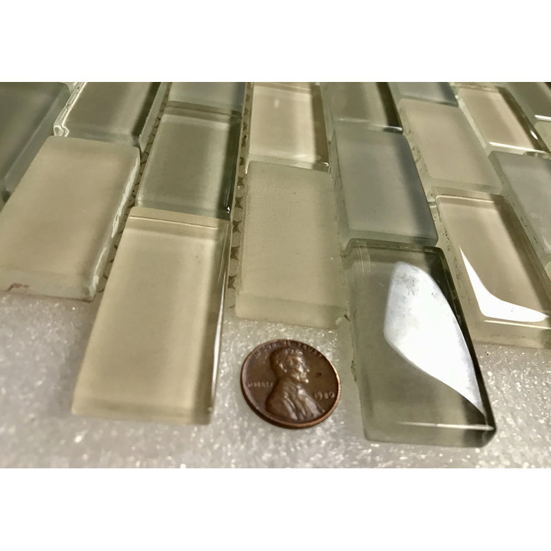 Free Flow 1 in. x 2 in. Glass Straight Edge Brick Mosaic Wall & Pool Tile, Oyster Beige