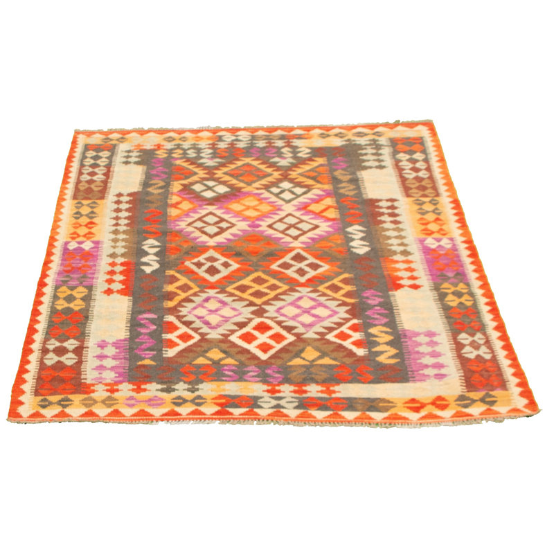 Tapis orange en laine à tissage plat unique 5 pi 1 po x 6 pi 6 po