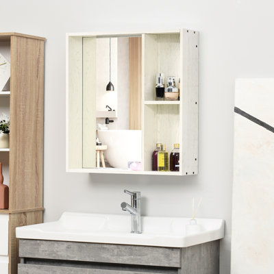 Armoire de rangement pour salle de bain avec miroir, 24,25 po x 25,5 po, blanche, pour le salon et la buanderie